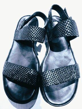 Thierry Rabotin UNO Black & Silver Wedge Sandals in EU 41 / US 10